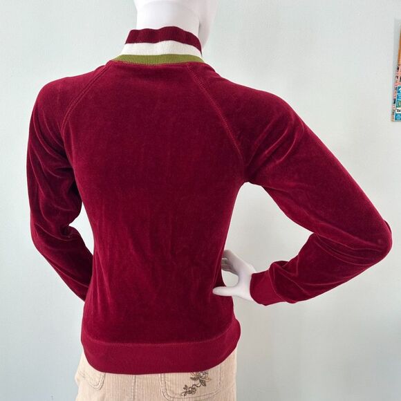 Vintage Y2k Velour Track Jacket Burgundy Red Zip Up Retro Style size Small - Picture 2 of 8